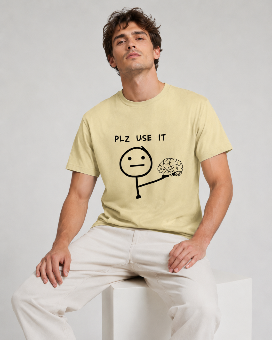 Use Your Brain Tee - Beige