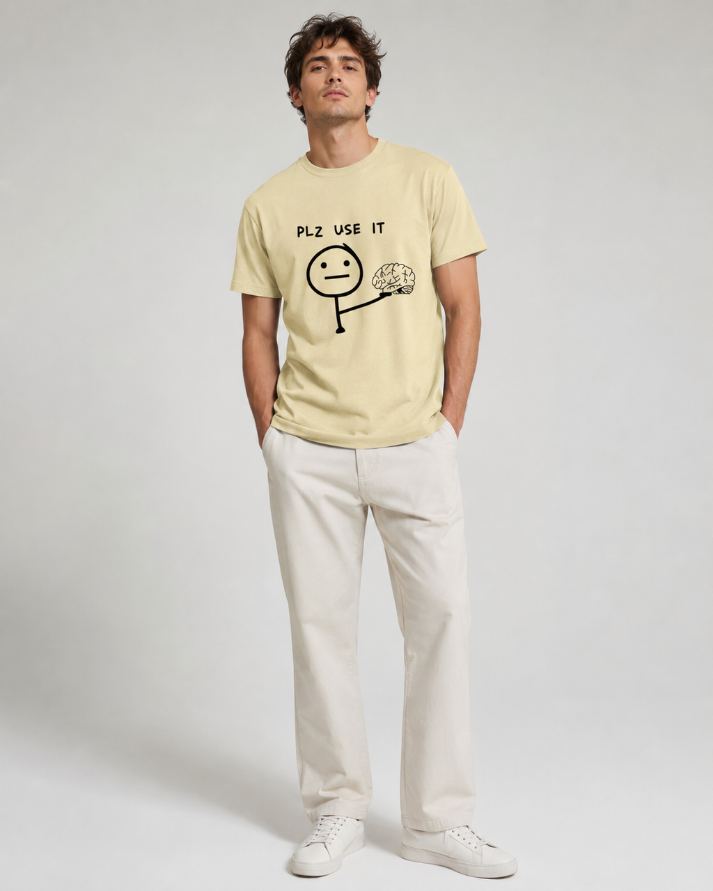 Use Your Brain Tee - Beige