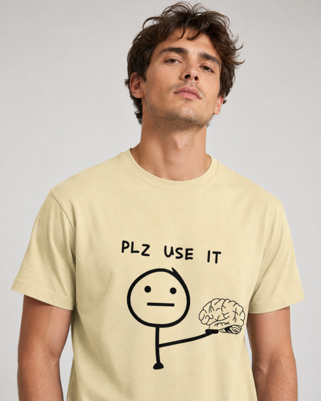 Use Your Brain Tee - Beige