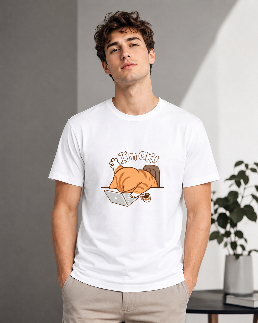 I’m Ok Cat Tee - White