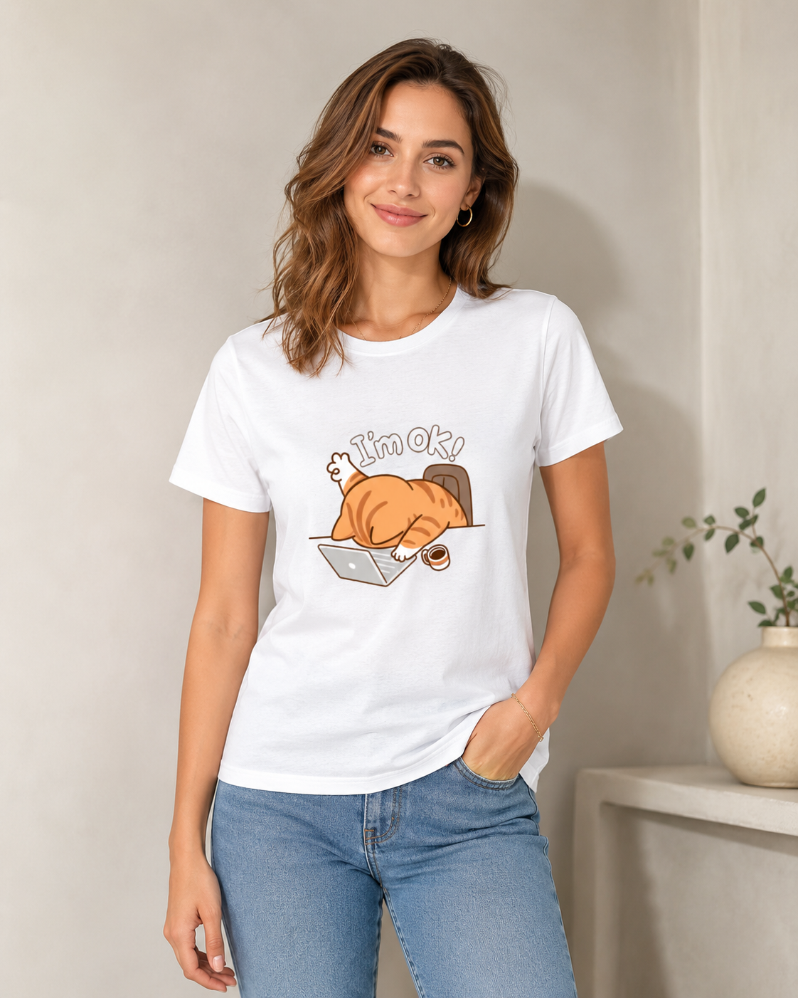 I’m Ok Cat Tee - White