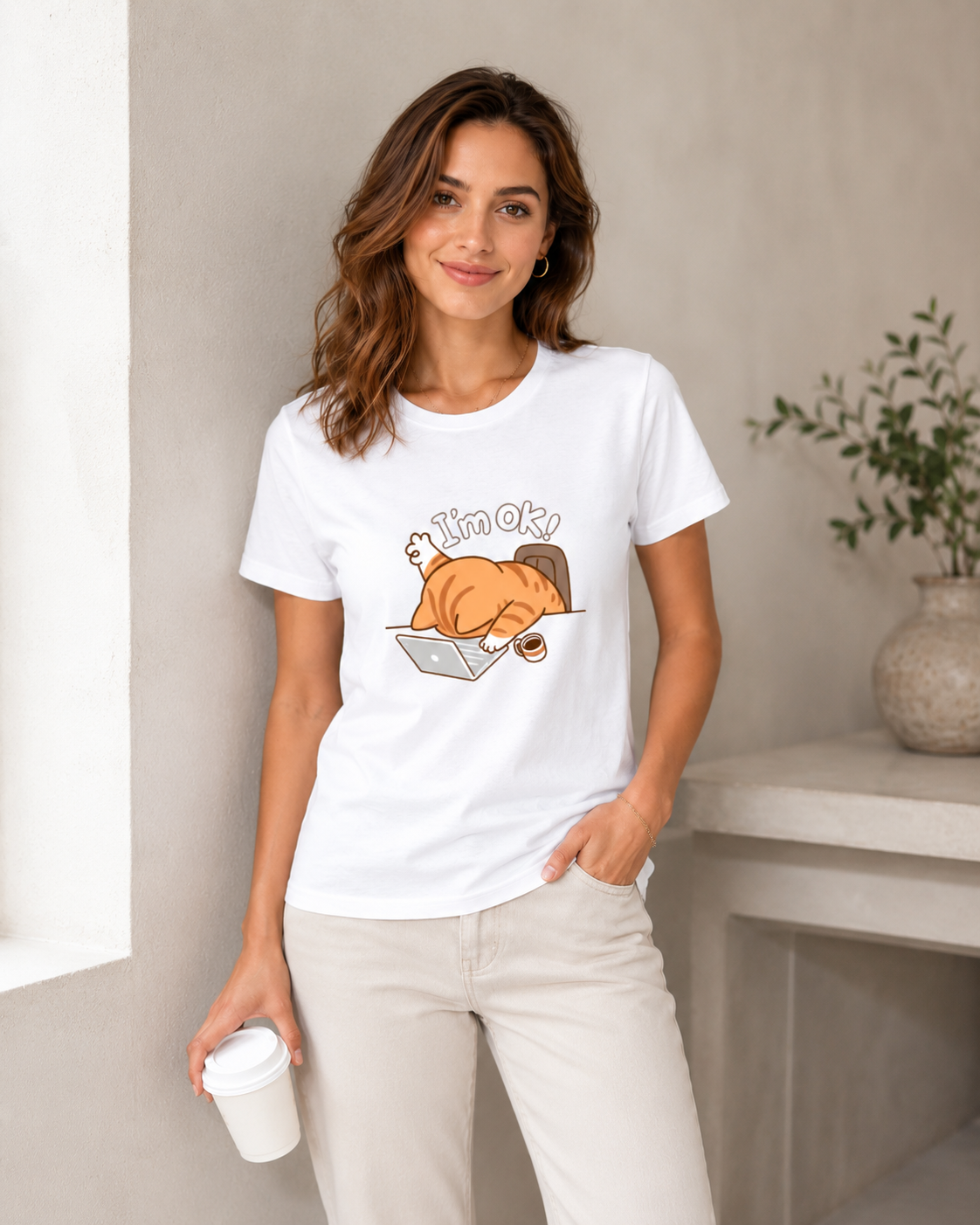 I’m Ok Cat Tee - White