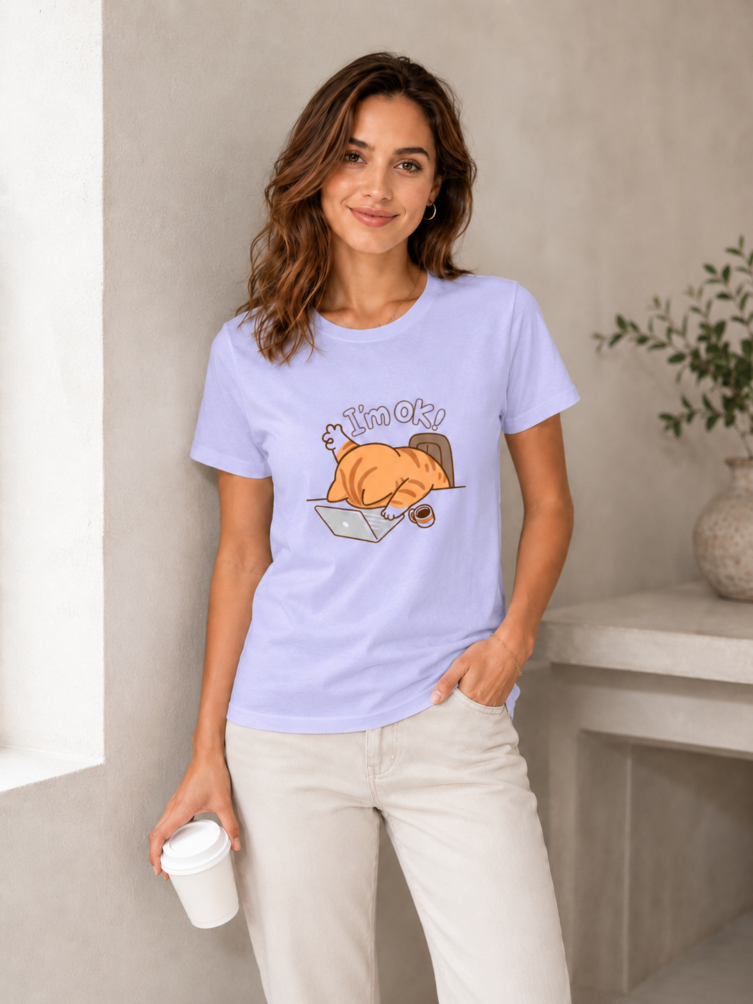 I’m Ok Cat Tee - Lavender