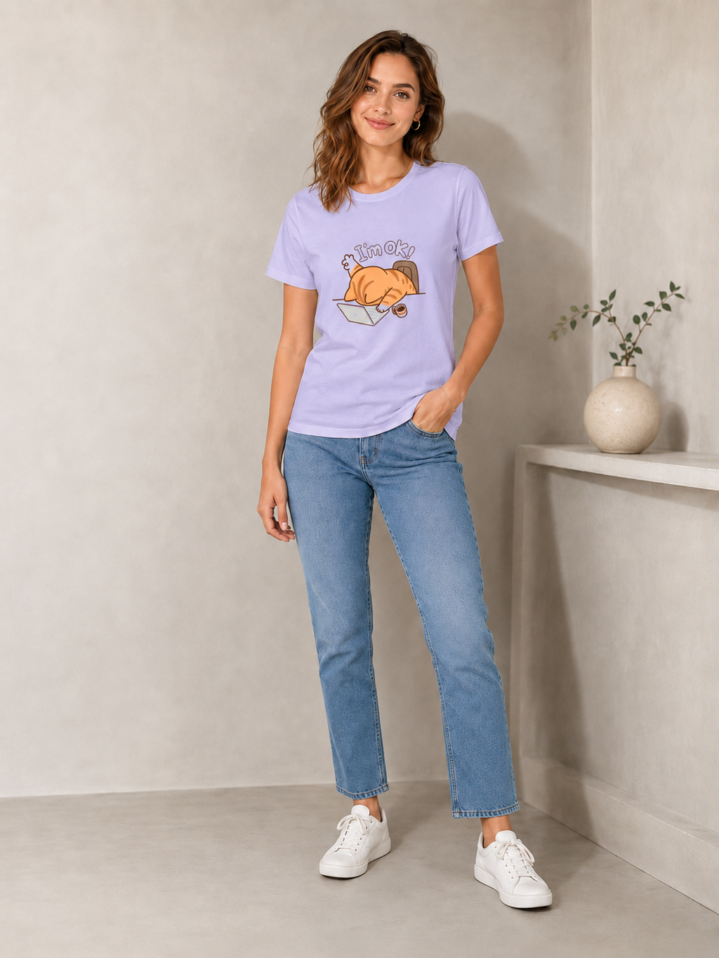 I’m Ok Cat Tee - Lavender