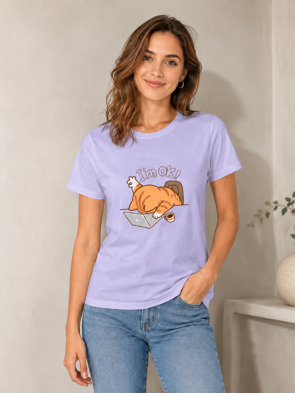 I’m Ok Cat Tee - Lavender