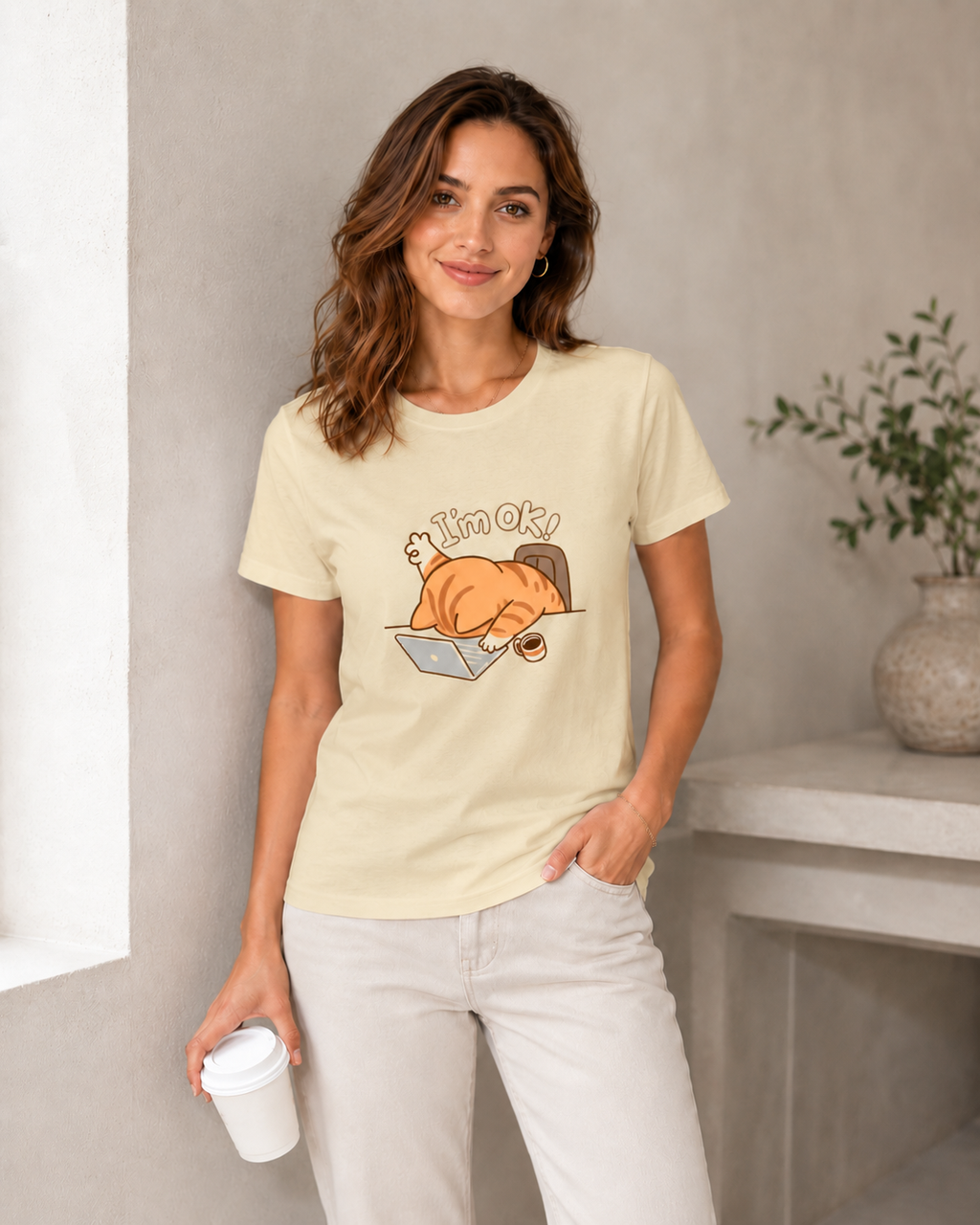 I’m Ok Cat Tee - Beige
