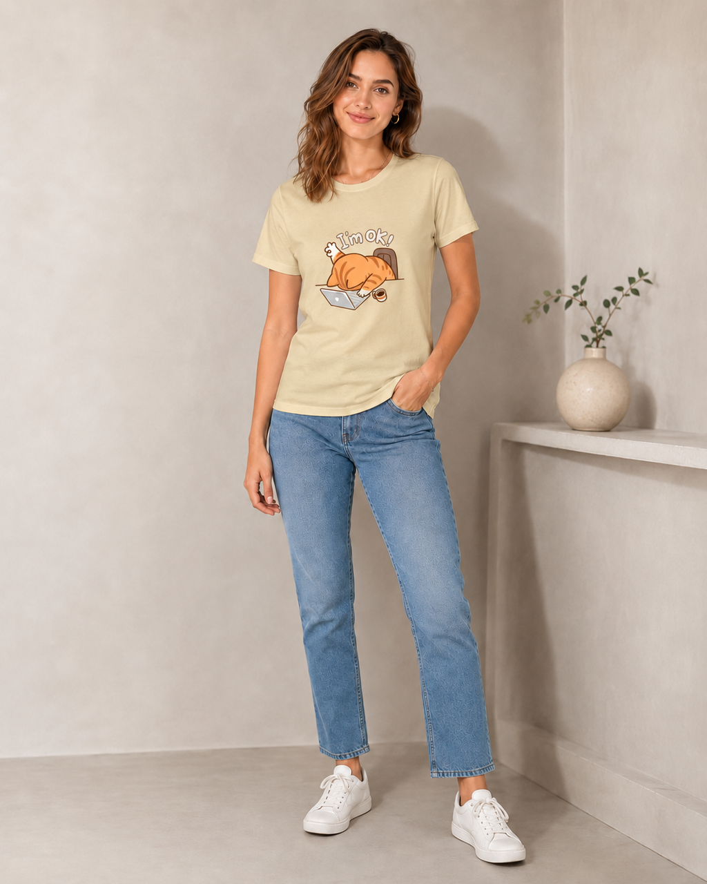 I’m Ok Cat Tee - Beige