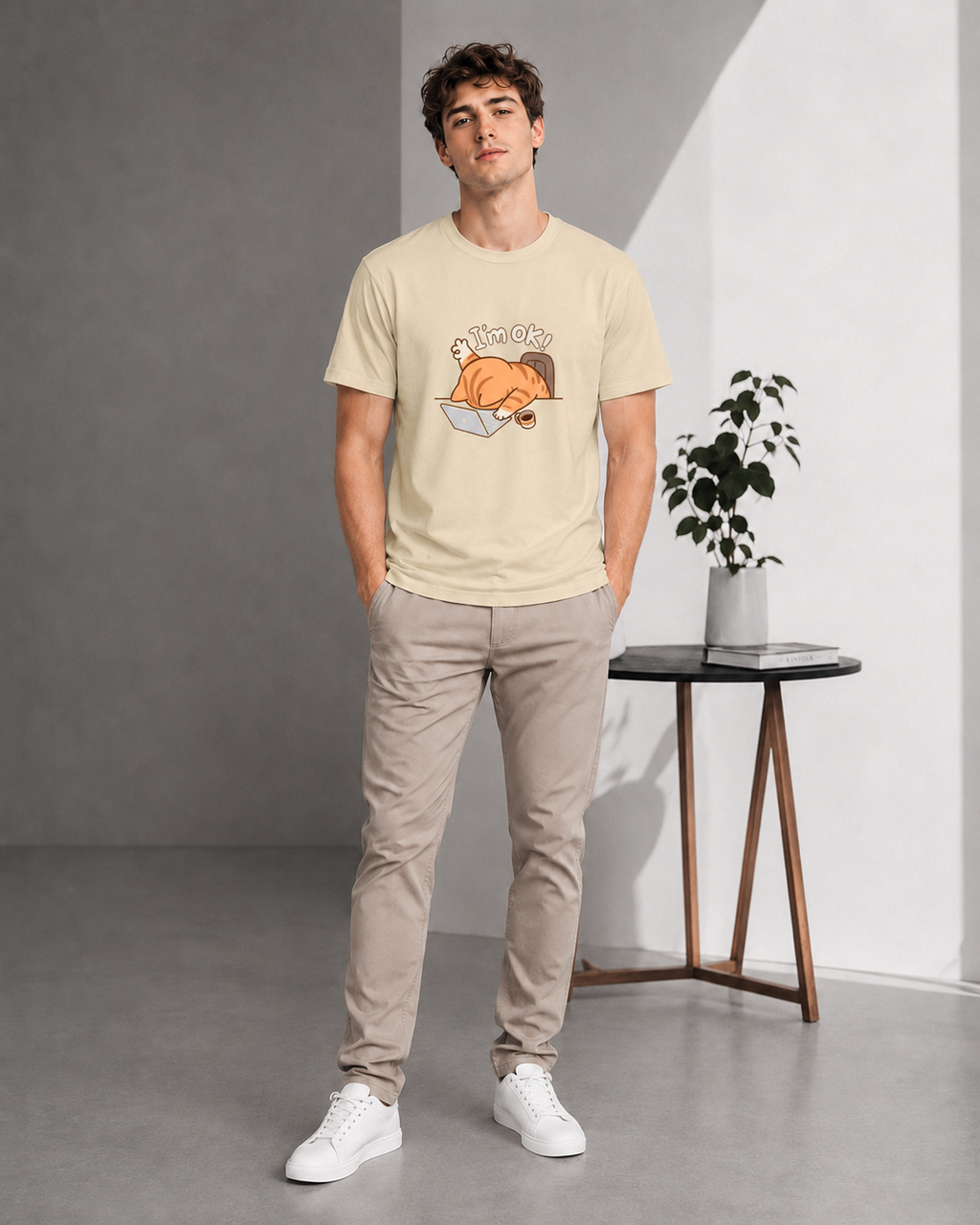 I’m Ok Cat Tee - Beige