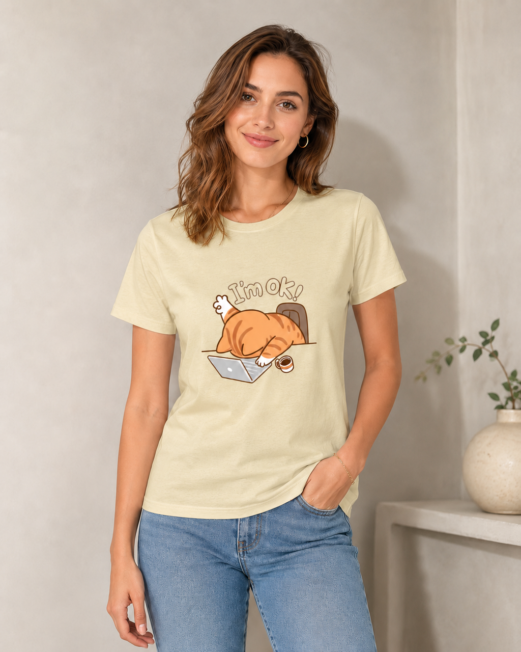 I’m Ok Cat Tee - Beige