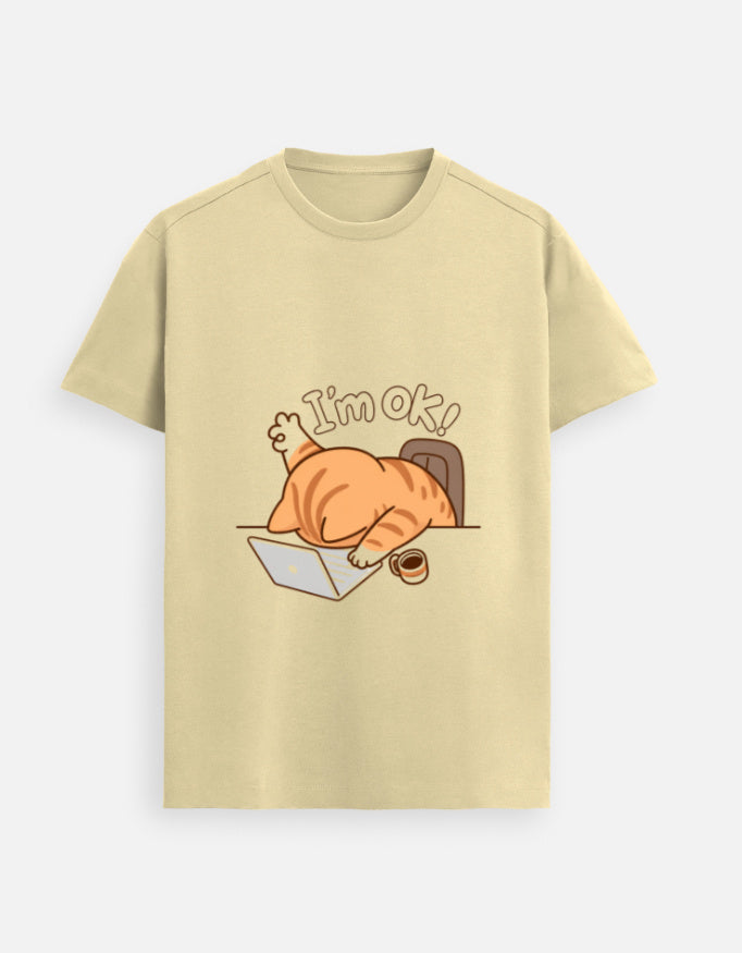 I’m Ok Cat Tee Beige Front